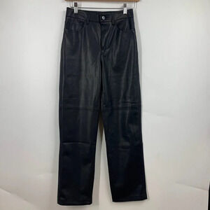 Mango MNG Women's Leather Effect High Waist Straight Pants Size 32 NWT‎